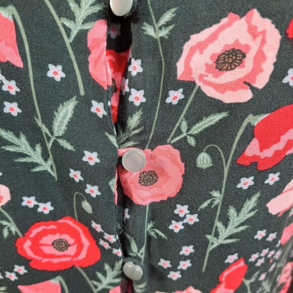 Matilda Jane Women XL Blouse Top Long Sleeve Green Pink Floral Button Up - Picture 8 of 9